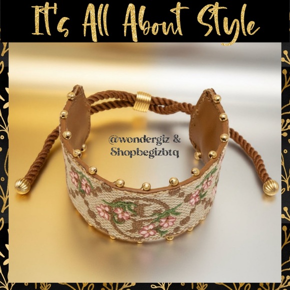 NWT Authentic Tory Burch T-Monogram Logo & Floral Embroidery Slider Bracelet - Picture 2 of 10